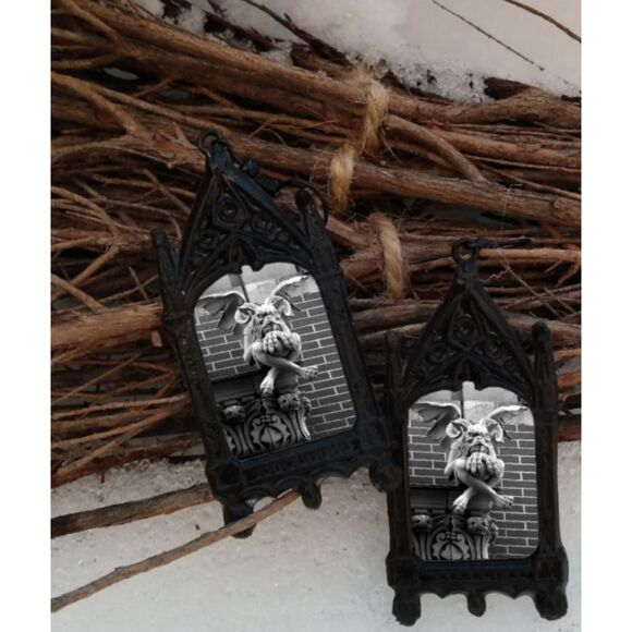 Gargoyle Earrings Gothic Arch Jewelry Stone Winged Statue Cathedral Art Goth - Picture 2 of 3